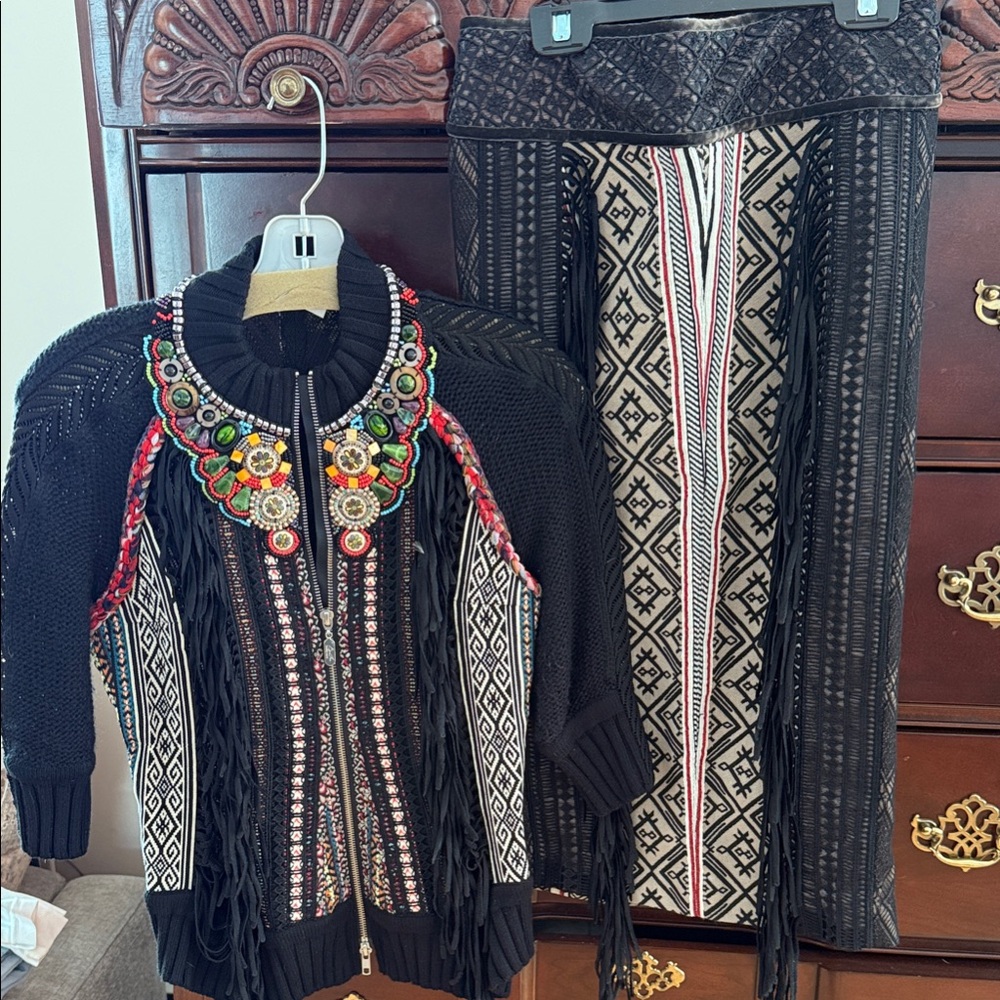 Byron Lars Black Textured Jacket and skirt set